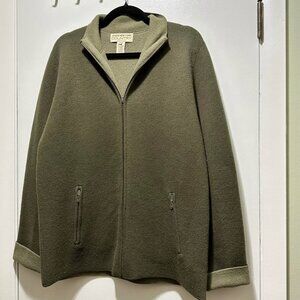 90s Chore Style Green Soft Sage Green Wool Country Jacket with Zip Closure